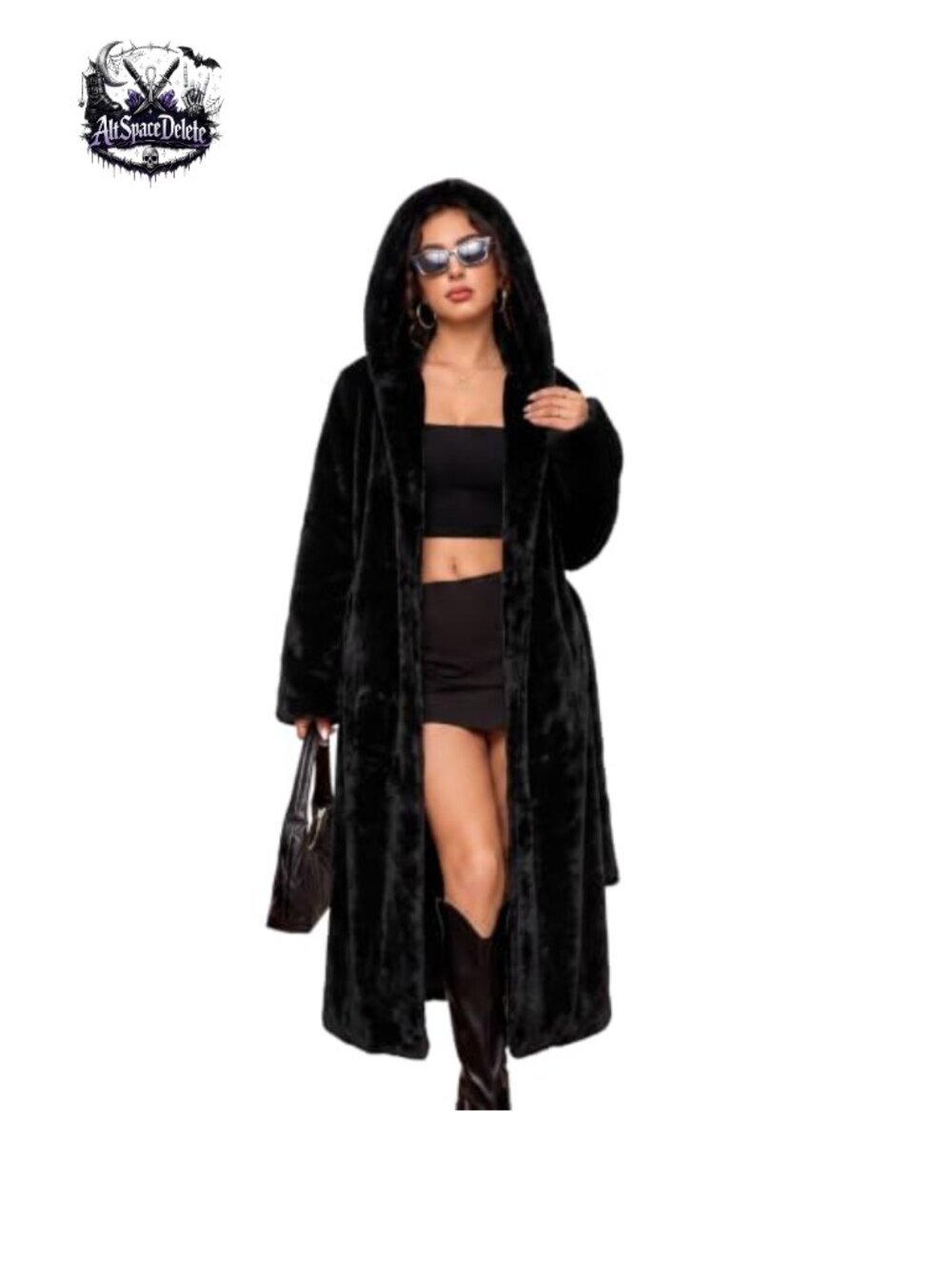 Faux Fur Hooded Long Fluffy Winter Coat Belted